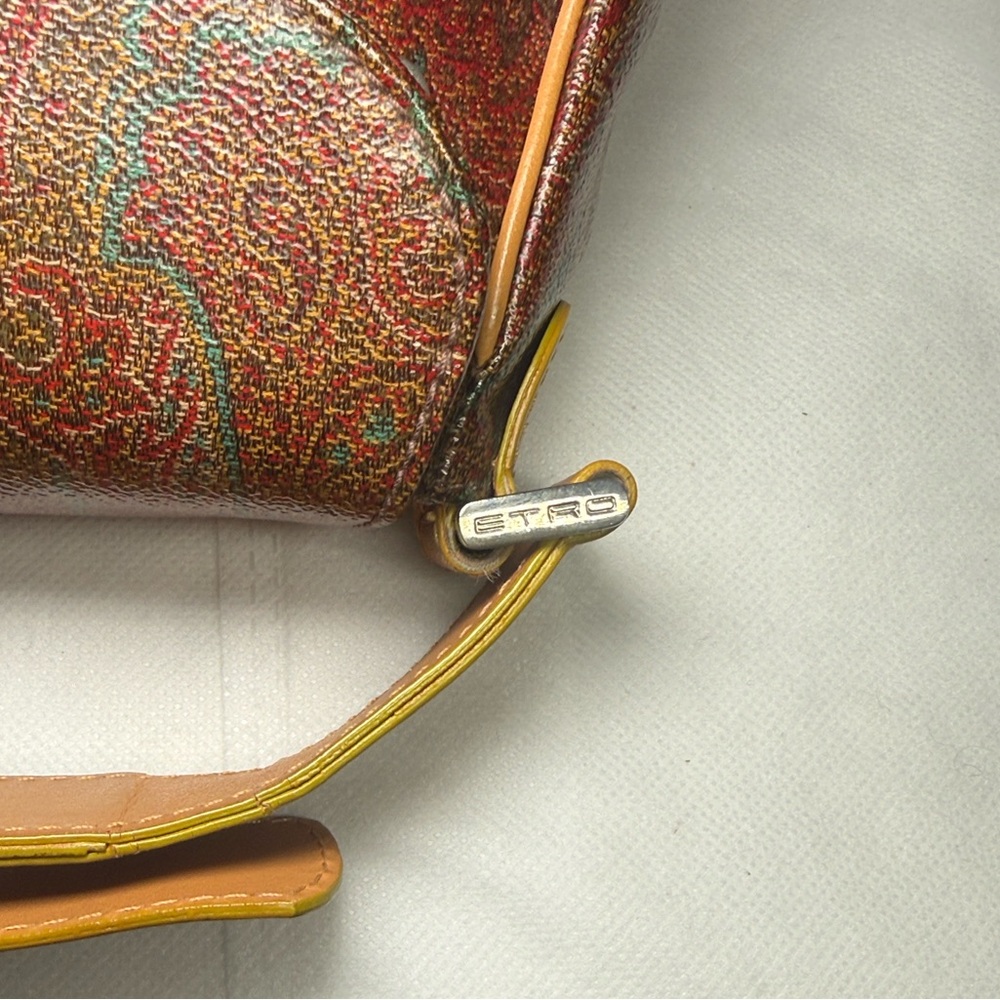 Vintage Etro Paisley Leather Lime Green Trim Purple Interior Silver Hardware EUC - Picture 13 of 13